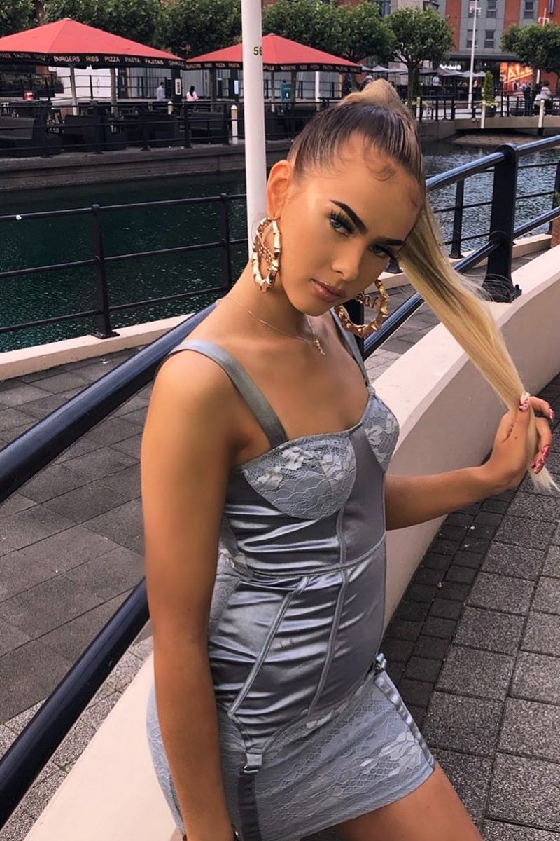 Blue Satin Lace Detail Bodycon Dress - Niani-Dresses