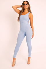 Blue Seam Corset Detail Bodycon Jumpsuit - Natalia-Jumpsuits