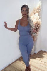 Blue Seam Corset Detail Bodycon Jumpsuit - Natalia-Jumpsuits