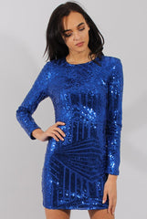 Blue Sequin Bodycon Dress - Rosalie-Dresses