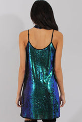 Blue Sequin Cami Choker Dress - Ariel-Dresses