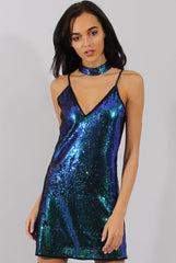 Blue Sequin Cami Choker Dress - Ariel-Dresses