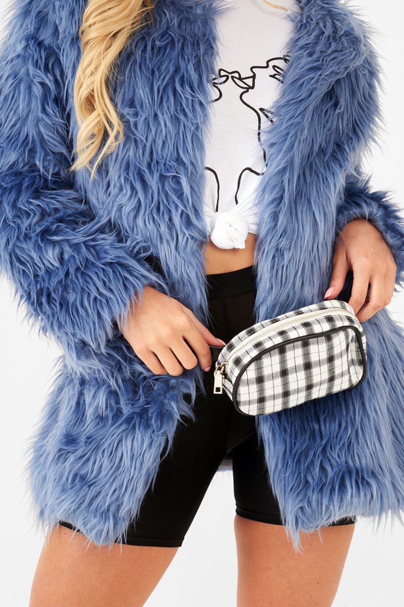 Blue Shaggy Faux Fur Coat - Evalina-Coats