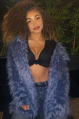 Blue Shaggy Faux Fur Coat - Evalina-Coats