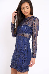 Blue Sheer Sequin Dress - Aaima-Dresses