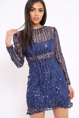 Blue Sheer Sequin Dress - Aaima-Dresses