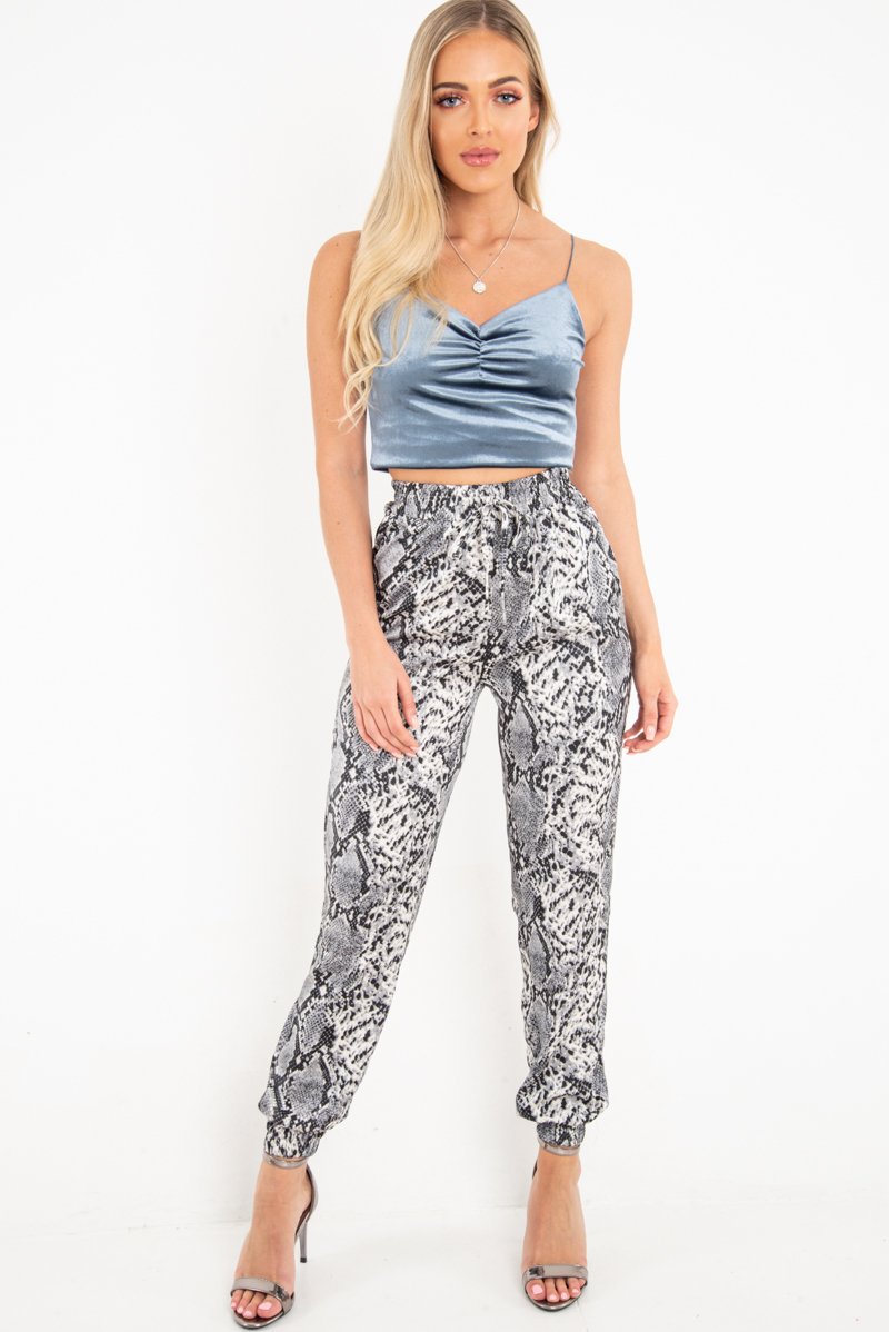 Blue Shiny Velvet Cami Crop Top - Cali-Crop Tops