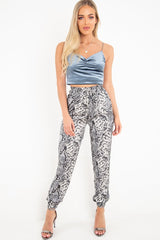 Blue Shiny Velvet Cami Crop Top - Cali-Crop Tops