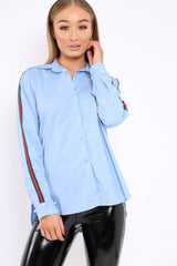 Blue Shirt with Red and Green Contrast Stripe and Pearl Cuffs - Cindey-Shirts