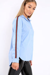 Blue Shirt with Red and Green Contrast Stripe and Pearl Cuffs - Cindey-Shirts