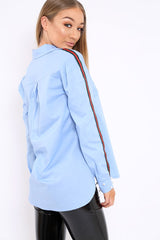 Blue Shirt with Red and Green Contrast Stripe and Pearl Cuffs - Cindey-Shirts