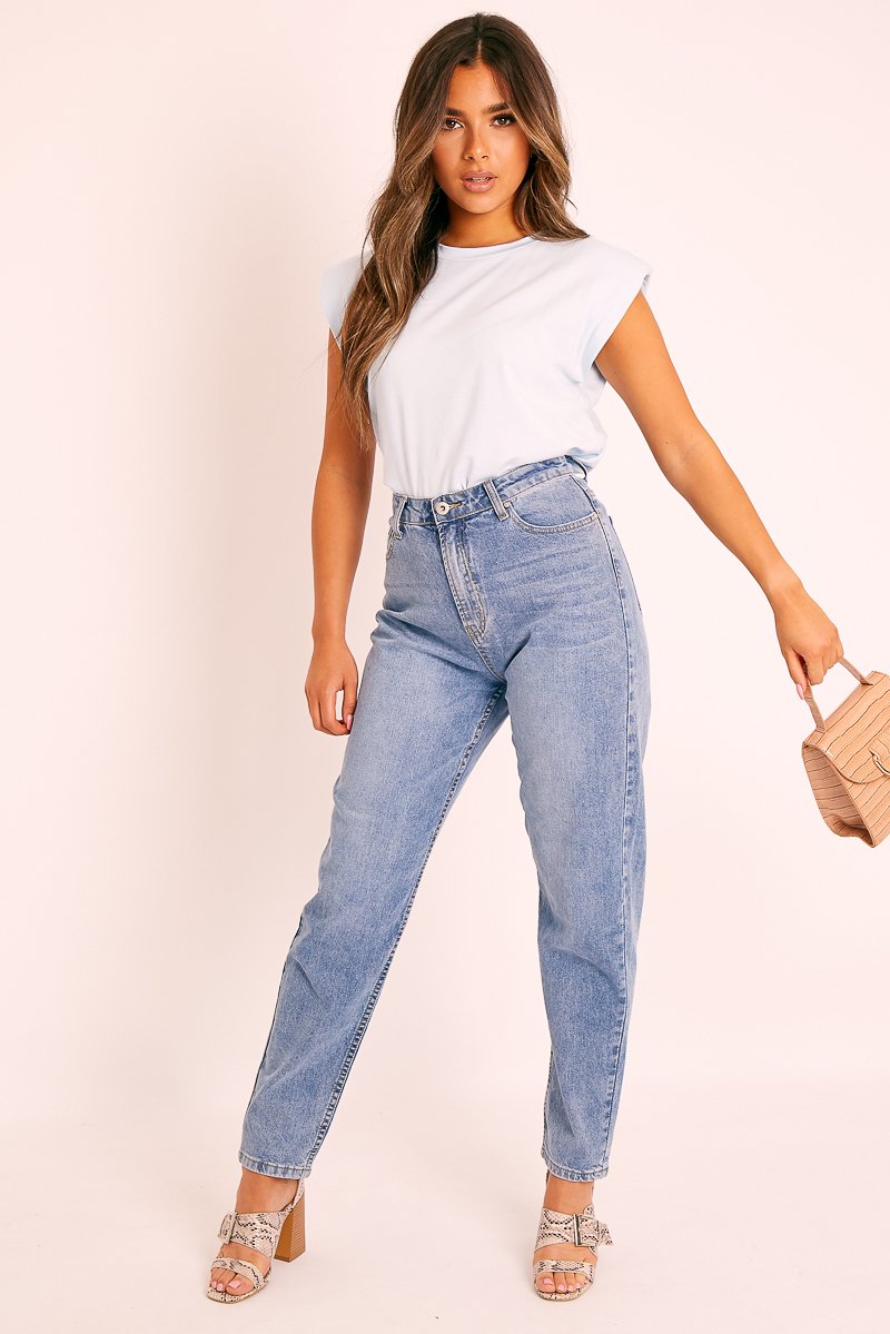 Blue Shoulder Pad Oversized T-shirt - Amzie-T-shirt
