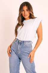 Blue Shoulder Pad Oversized T-shirt - Amzie-T-shirt
