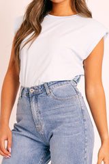 Blue Shoulder Pad Oversized T-shirt - Amzie-T-shirt
