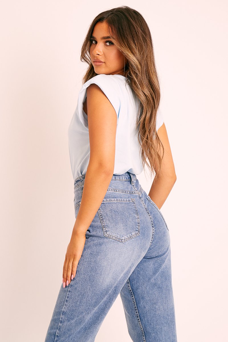 Blue Shoulder Pad Oversized T-shirt - Amzie-T-shirt