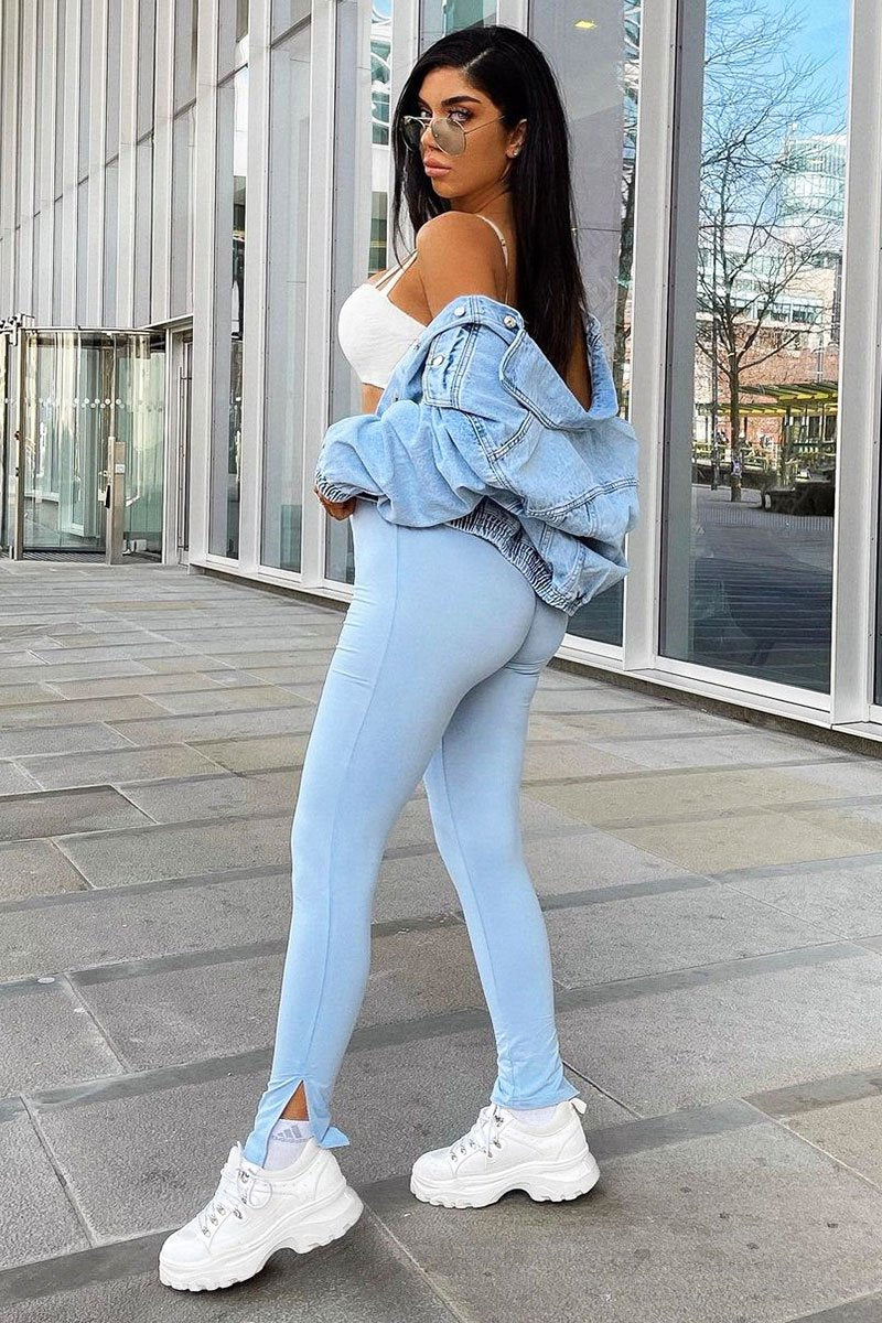 Blue Side Split Leggings - Oliviah-Leggings