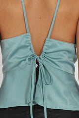 Blue Silky Tie Back Peplum Hem Top - Niamh-Tops