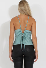 Blue Silky Tie Back Peplum Hem Top - Niamh-Tops