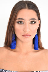 Blue Silver Diamante Detail Tassel Earrings - Lurley-Jewellery
