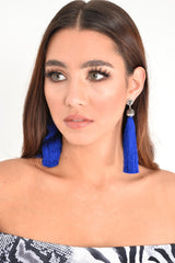 Blue Silver Diamante Detail Tassel Earrings - Lurley-Jewellery