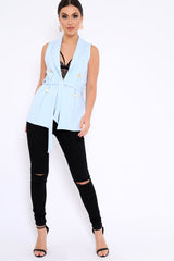 Blue Sleeveless Tie Waist Blazer - Tonia-Jackets
