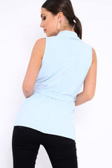 Blue Sleeveless Tie Waist Blazer - Tonia-Jackets