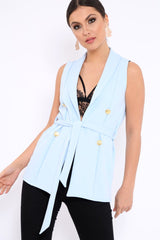 Blue Sleeveless Tie Waist Blazer - Tonia-Jackets