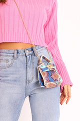 Blue Snake Faux Croc Mini Handbag - Ramie-Bags