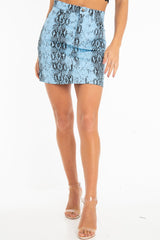 Blue Snake Print Trucker Jacket Mini Skirt Co-Ord - Kiera-Co-ords