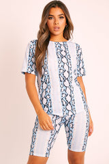 Blue Snake T-shirt Cycling Short Set - Alissandra-Co-ords