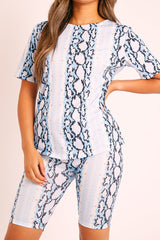 Blue Snake T-shirt Cycling Short Set - Alissandra-Co-ords