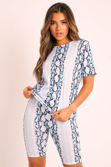 Blue Snake T-shirt Cycling Short Set - Alissandra-Co-ords