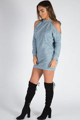 Blue Soft Cold Shoulder Jumper Dress - Tina-Jumper