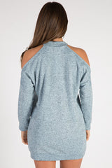 Blue Soft Cold Shoulder Jumper Dress - Tina-Jumper