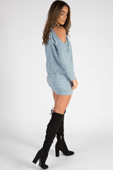 Blue Soft Cold Shoulder Jumper Dress - Tina-Jumper