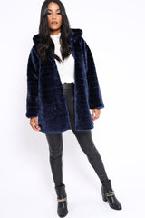 Blue Soft Faux Fur Hooded Coat - Kila-Jackets
