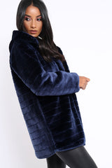 Blue Soft Faux Fur Hooded Coat - Kila-Jackets