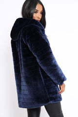 Blue Soft Faux Fur Hooded Coat - Kila-Jackets