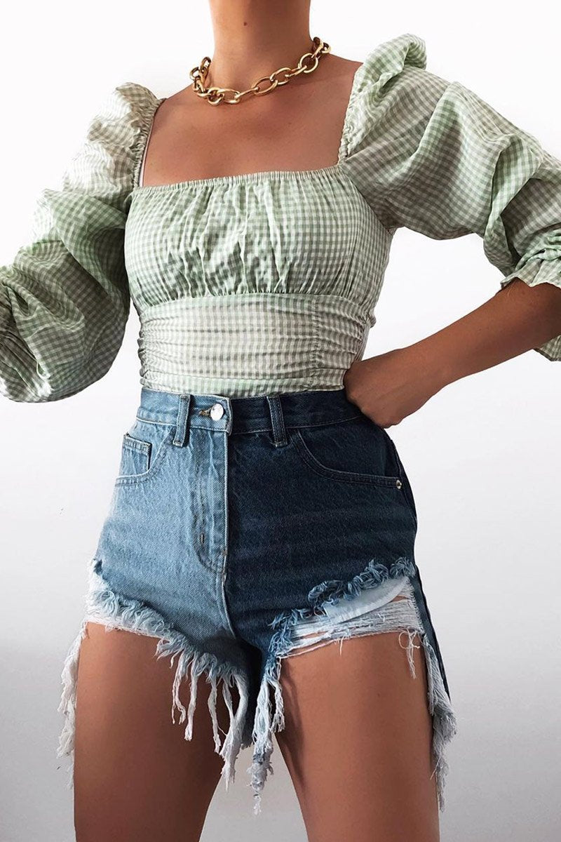 Blue Splice Denim Extreme Rip Front Shorts - Aarya-Shorts