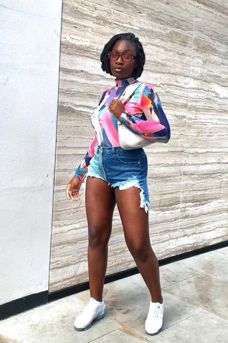 Blue Splice Denim Extreme Rip Front Shorts - Aarya-Shorts