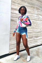 Blue Splice Denim Extreme Rip Front Shorts - Aarya-Shorts