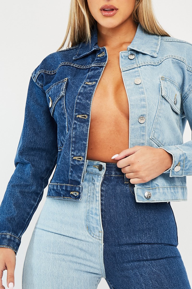 Blue Splice Two Tone Denim Jacket - Beula-Jackets