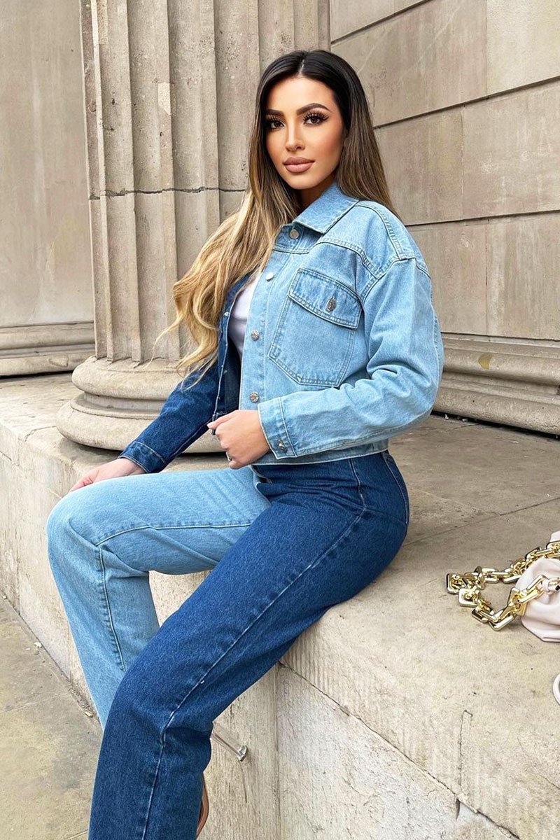 Blue Splice Two Tone Denim Jacket - Beula-Jackets