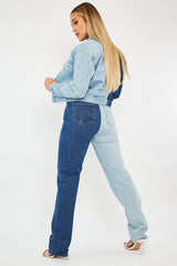 Blue Splice Two Tone Straight Jeans - Aaisha-Jeans