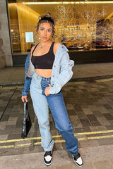 Blue Splice Two Tone Straight Jeans - Aaisha-Jeans