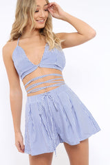 Blue Stripe Bralet And Shorts Co-ord Set - Gabriella-Co-ords