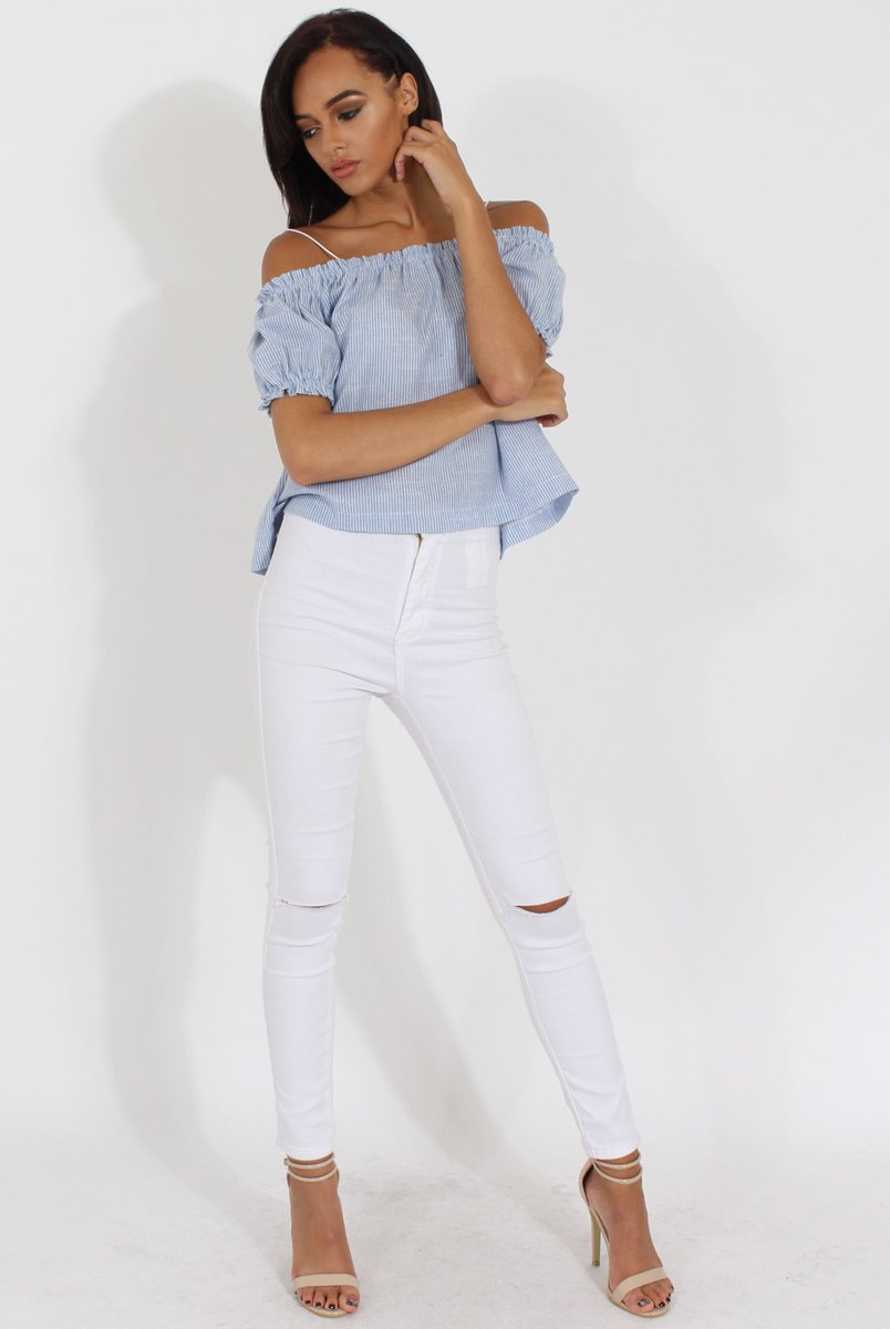 Blue Stripe Cami Cold Shoulder Top - Isidora-Tops