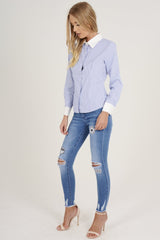 Blue Stripe Collared Shirt - Nelly-Shirts