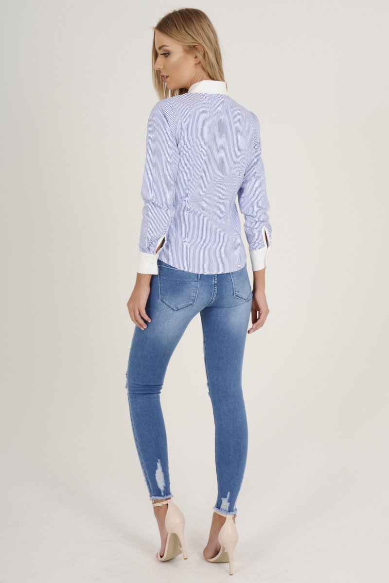Blue Stripe Collared Shirt - Nelly-Shirts