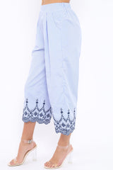 Blue Stripe Cropped Wide Leg Trousers - Eliana-Trousers